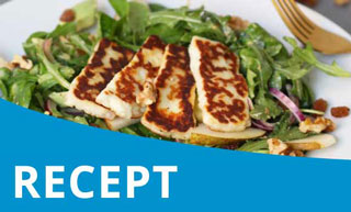 Salade met halloumi, avocado en peer